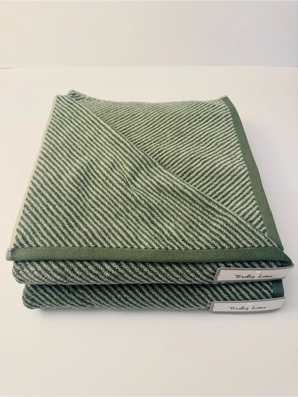 8pc TRULY LOU 100% Cotton Diagonal Stripes Bath Towel Set - Tonal Green
